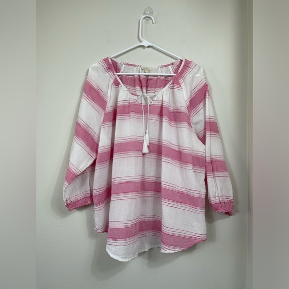 Sonoma Tops - Sonoma Life Style Pink 3/4 Sleeve Blouse Lace Up Women's Pink White Strip Sz 1X